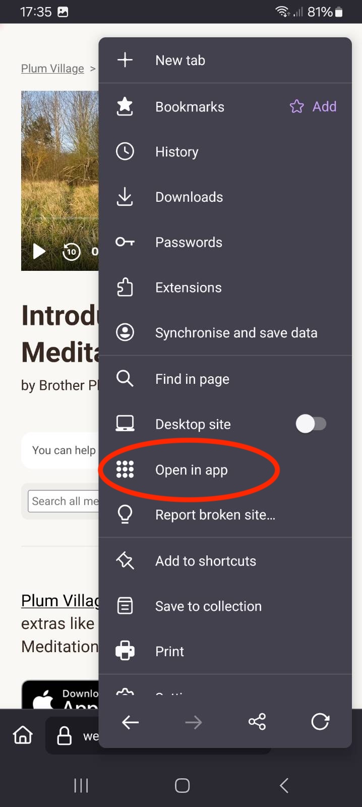 Firefox showing app link on Android